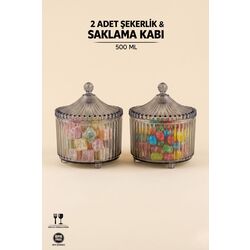 Ayaklı Kapaklı Akrilik Şekerlik Sunumluk 2'li Set - Dekoratif Kapaklı Sunumluk