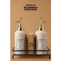 Standlı Sıvı Sabunluk Seti | El Sabunu  Bulaşık Sabunu | Metal Stant | 350 ML | Metal