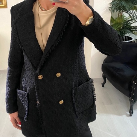 Siyah Chanel Kumaş Astarlı Düğmeli Ceket