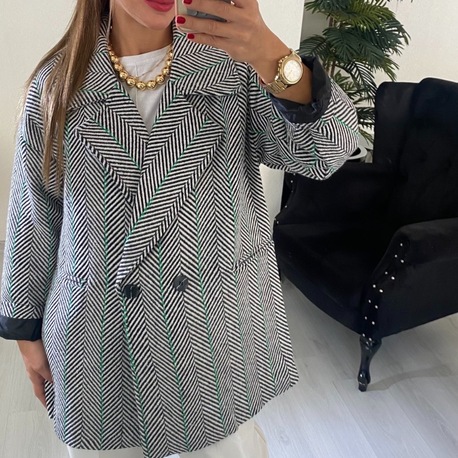 Balıksırtı Yeşil Çizgili Astarlı Kaban