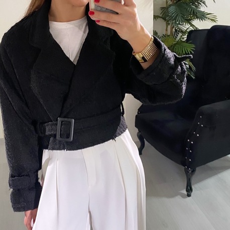 Siyah Chanel Kumaş Astarlı Düğmeli Ceket