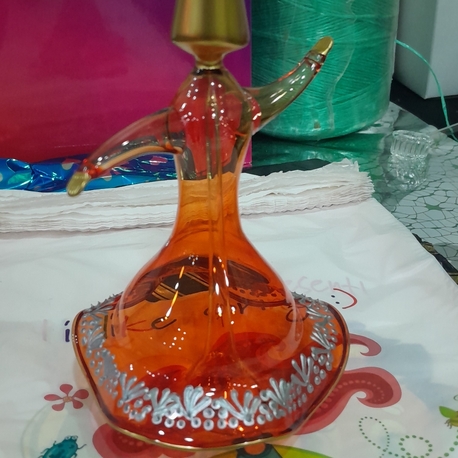 Bal Rengi Semazen Yaldızlı Gümüş İşlemeli İnce Çizim