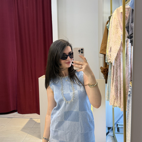 Taşlı açık kot kısa elbise