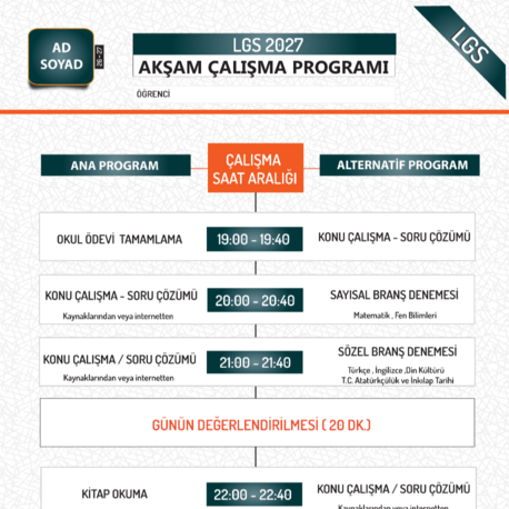 2027 LGS HAZIRLIK _HAFTA İÇİ AKŞAM ÇALIŞMA PROGRAMI