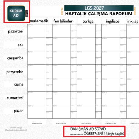 2027 LGS HAZIRLIK _ HAFTALIK ÇALIŞMA RAPORU