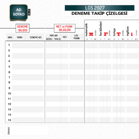 2027 LGS HAZIRLIK _ DENEME TAKİP ÇİZELGEM