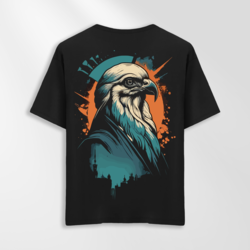 Unisex Oversize Sanatsal Kartal Tasarımlı T-Shirt (Sırt Baskılı)