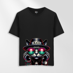 Unisex Oversize Black Cat Tasarımlı T-Shirt 