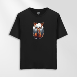 Unisex Oversize Geyik Tasarımlı T-Shirt