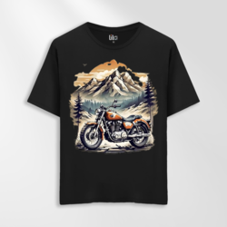 Unisex Oversize Motorsiklet Tasarımlı T-Shirt 