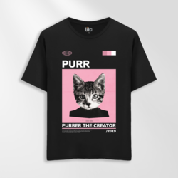 Unisex Oversize Purr Kedi Tasarımlı T-Shirt