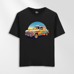 Unisex Oversize Renkli Klasik Araba Tasarımlı T-Shirt