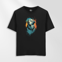 Unisex Oversize Sanatsal Köpek Tasarımlı T-Shirt
