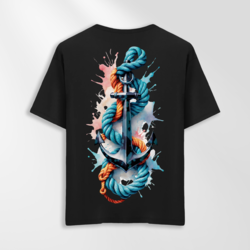 Unisex Oversize Çapa Tasarımlı T-Shirt (Sırt Baskılı)