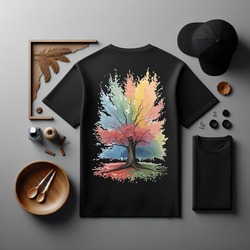 Unisex Oversize Ağaç Tasarımlı T-Shirt (Sırt Baskılı)
