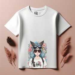 Kadın Oversize Gözlüklü Kız Tasarımlı T-Shirt