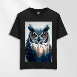 Unisex Oversize Baykuş Tasarımlı T-Shirt