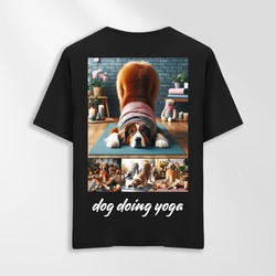 Unisex Oversize Dog Doing Yoga Tasarımlı T-Shirt (Sırt Baskılı)