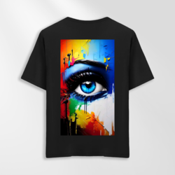 Unisex Oversize Renkli Göz Tasarımlı T-Shirt (Sırt Baskılı)