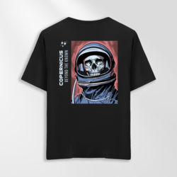 Unisex Oversize Kuru Kafa Astronot Tasarımlı T-Shirt (Sırt Baskılı)