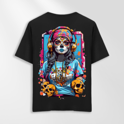 Unisex Oversize Dövmeli Kadın Tasarımlı T-Shirt (Sırt Baskılı)