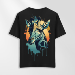 Unisex Oversize Sanatsal Zürafa Tasarımlı T-Shirt (Sırt Baskılı)