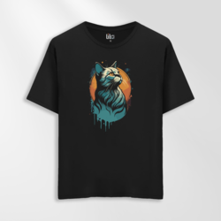 Unisex Oversize Sanatsal Kedi Tasarımlı T-Shirt
