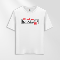 Unisex Oversize Düzelicez İnşallah Tasarımlı T-Shirt