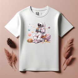 Unisex Oversize Astronot Hamburger Tasarımlı T-Shirt