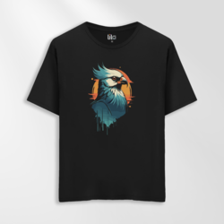 Unisex Oversize Sanatsal Kartal Tasarımlı T-Shirt