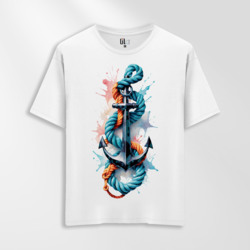 Unisex Oversize Çapa Tasarımlı T-Shirt