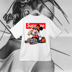 Unisex Oversize Supreme Mickey Tasarımlı T-Shirt (Sırt Baskılı)
