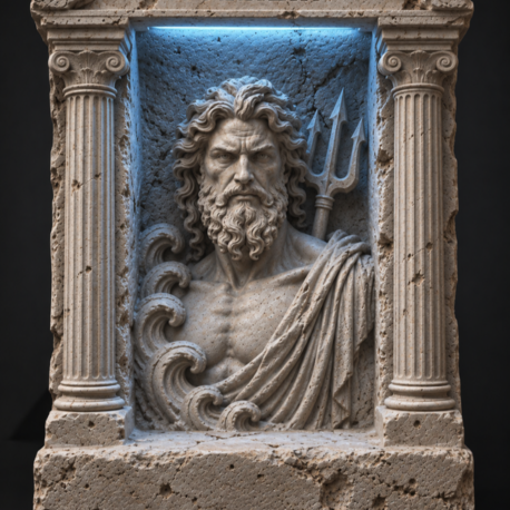 Poseidon Işıklı Rölyef – El Yapımı Masa Lambası