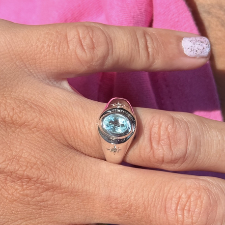Blue topaz dikey mozanitli yüzük
