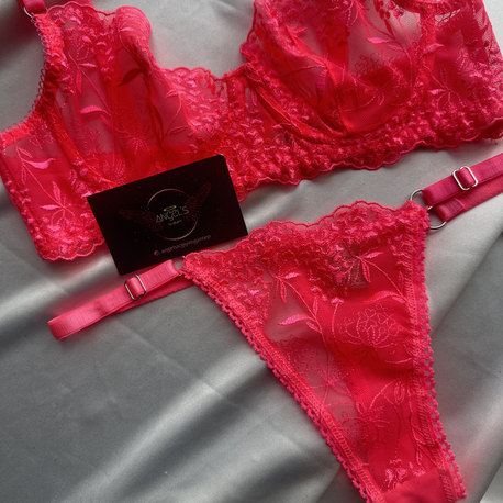 Neon pembe bralet takım