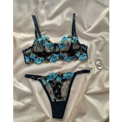 Mavi Çiçekli Bralet Takım