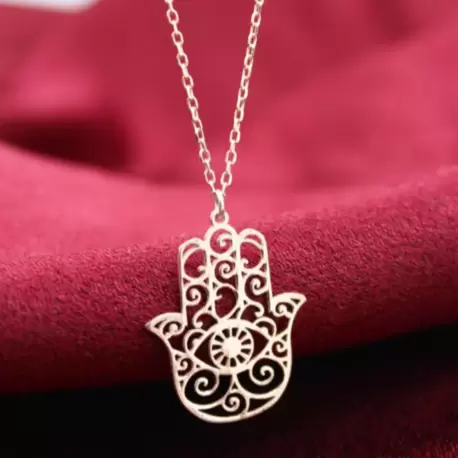 14K Altın Kaplama / Gümüş Hamsa El Kolye
