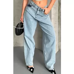 Baggy kar yıkama buz mavi jeans pantolon d2007