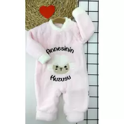 3-6-9-12 Ay Kuzu Tüylü Kumaş Annesinin Kuzusu Nakışlı Alttan Çıtçıtlı Kız Erkek Bebek Tulumu