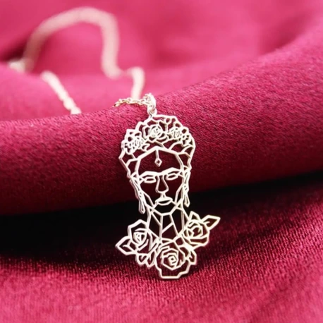 14K Altın Kaplama / Gümüş Frida Kahlo Tasarımlı Kolye