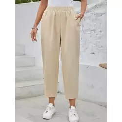 Kadın Yüksek Bel Yandan Cepli Düğme Detaylı Geniş Kesim Ithal Krep Pantolon