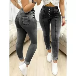 Kadın Yüksek Bel önden Düğmeli Jean Pantolon