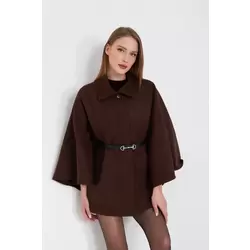 Kemerli kaşe panço kahve pt