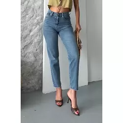 Mom fit kar yıkama bıyık detaylı jeans pantolon d2006