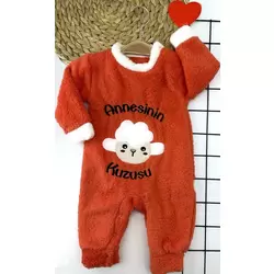 3-6-9-12 Ay Kuzu Tüylü Kumaş Annesinin Kuzusu Nakışlı Alttan Çıtçıtlı Kız Erkek Bebek Tulumu