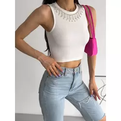 fitilli kaşkorse yakası zincirli atlet beyaz