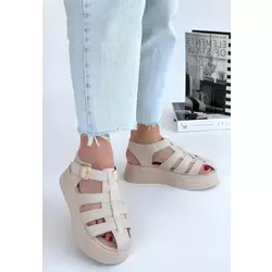 Toten Bej Cilt Kemerli Sandalet