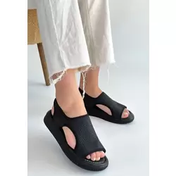 Wayi Siyah Hasır Cilt Sandalet