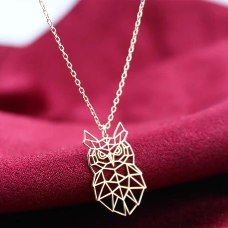 14K Altın Kaplama / Gümüş Geometrik Baykuş Kolye