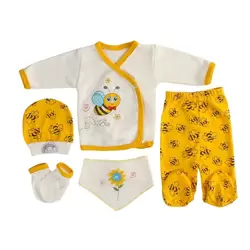5`li Şişme Mini Arı Desenli Unisex Zıbın Takımı – Yenidoğan Seti